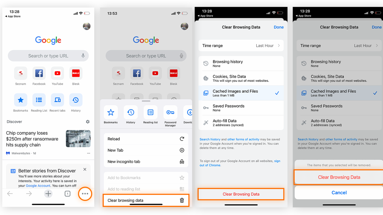 Clear Cache on iPhone for Chrome